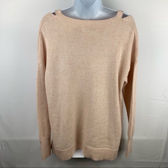 Loft Cold Shoulder Sweater Light Pink V Neck - Picture 11 of 12